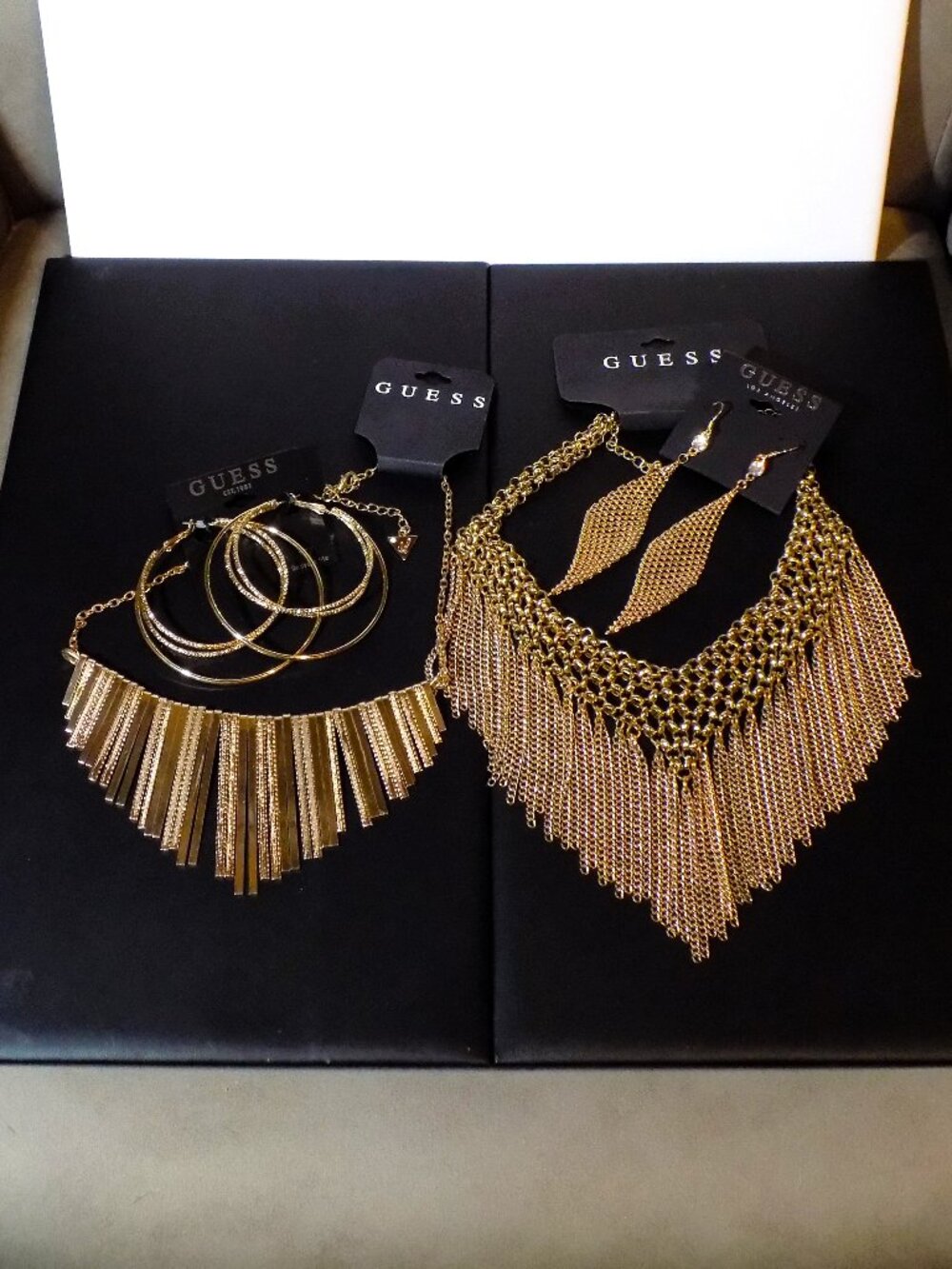 New GUESS Lot of 4 Statement Gold Metal Necklaces & Earrings Bundle